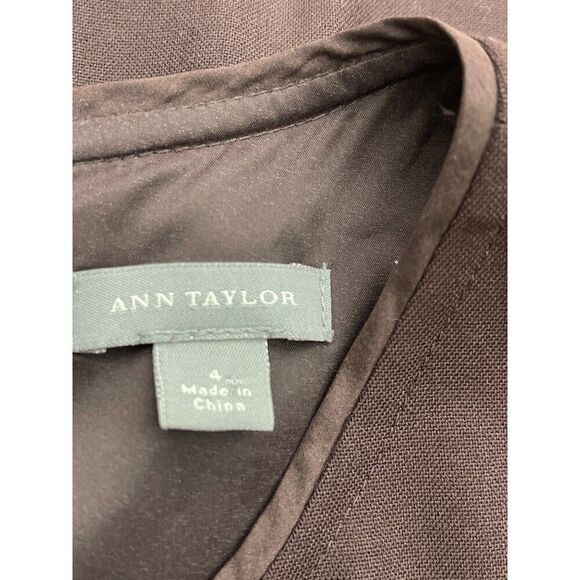 Ann Taylor Women Brown V Neck Sleeveless Pleated Dress Size 4 - Picture 7 of 10